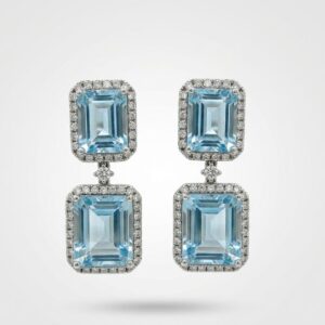 Aretes Oro blanco, Diamantes y Topacio