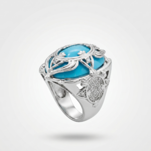 Anillo de Cóctel "Vintage Celeste" en Oro Blanco y Turquesa