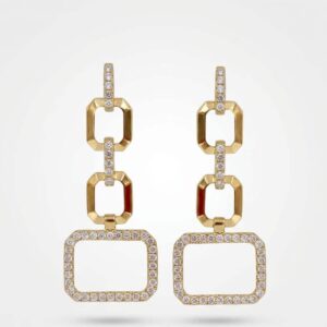 Aretes 18k & diamantes cuadrados largos