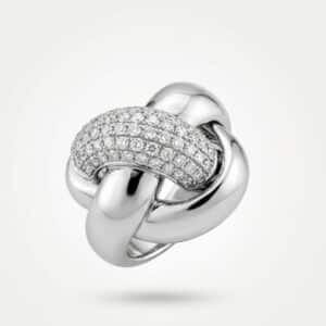 Anillo de Oro Blanco 14K con Diseño de Nudo y Diamantes.